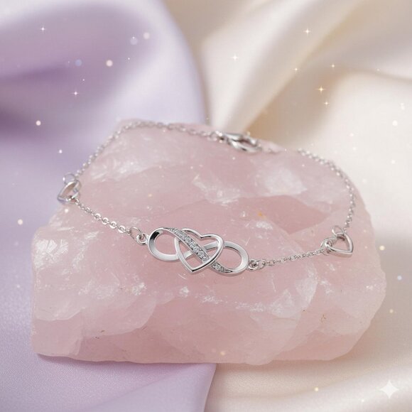 925 Sterling Silver Heart Bracelet, Elegant Adjustable Design - Picture 4 of 7